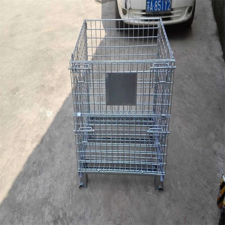 Foldable Galvanized Pallet Container Industrial Stackable Wire Mesh Storage Cage