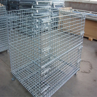 Foldable Galvanized Pallet Container Industrial Stackable Wire Mesh Storage Cage