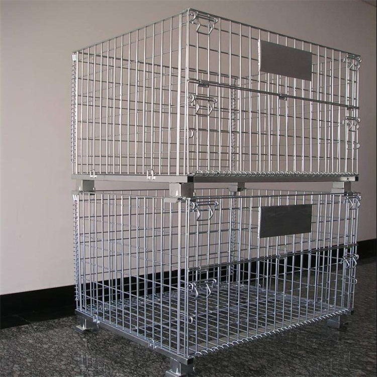 Foldable Galvanized Pallet Container Industrial Stackable Wire Mesh Storage Cage