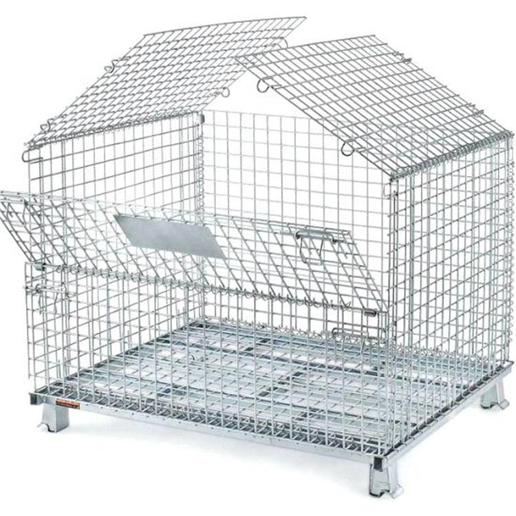 High Loading Capacity Galvanized Collapsible Industrial Stackable Storage Wire Mesh Container